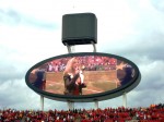 Rhonda Vincent on the big screen at Arrowhead Stadium, singing the National Anthem